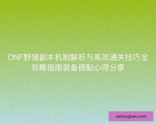 DNF野猪副本机制解析与高效通关技巧全攻略指南装备搭配心得分享